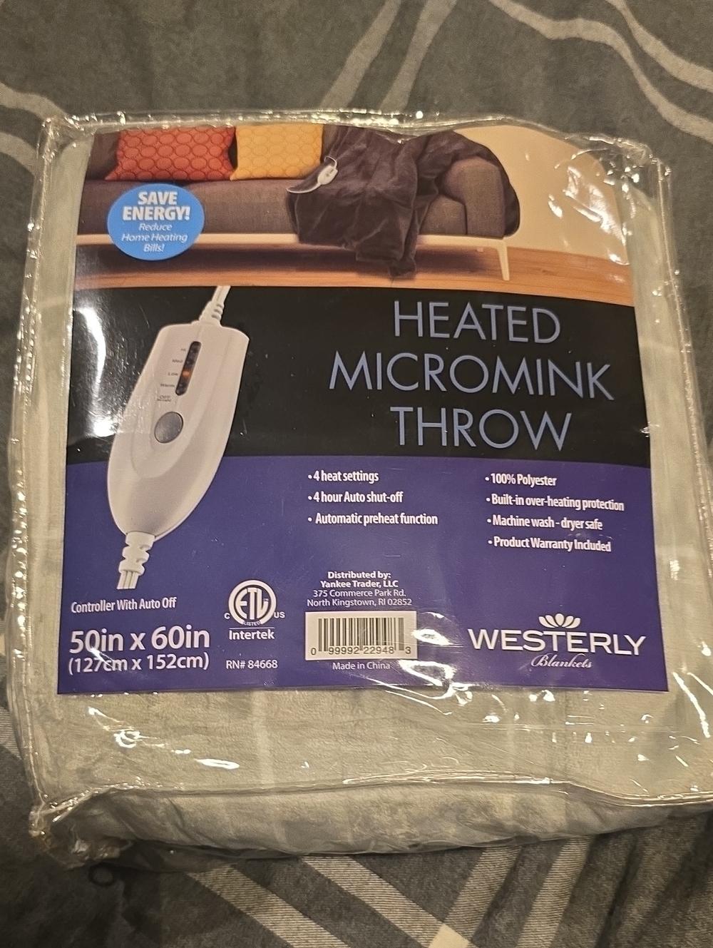 Electric Micromink Throw Blanket in Cream with Auto-Off Controller